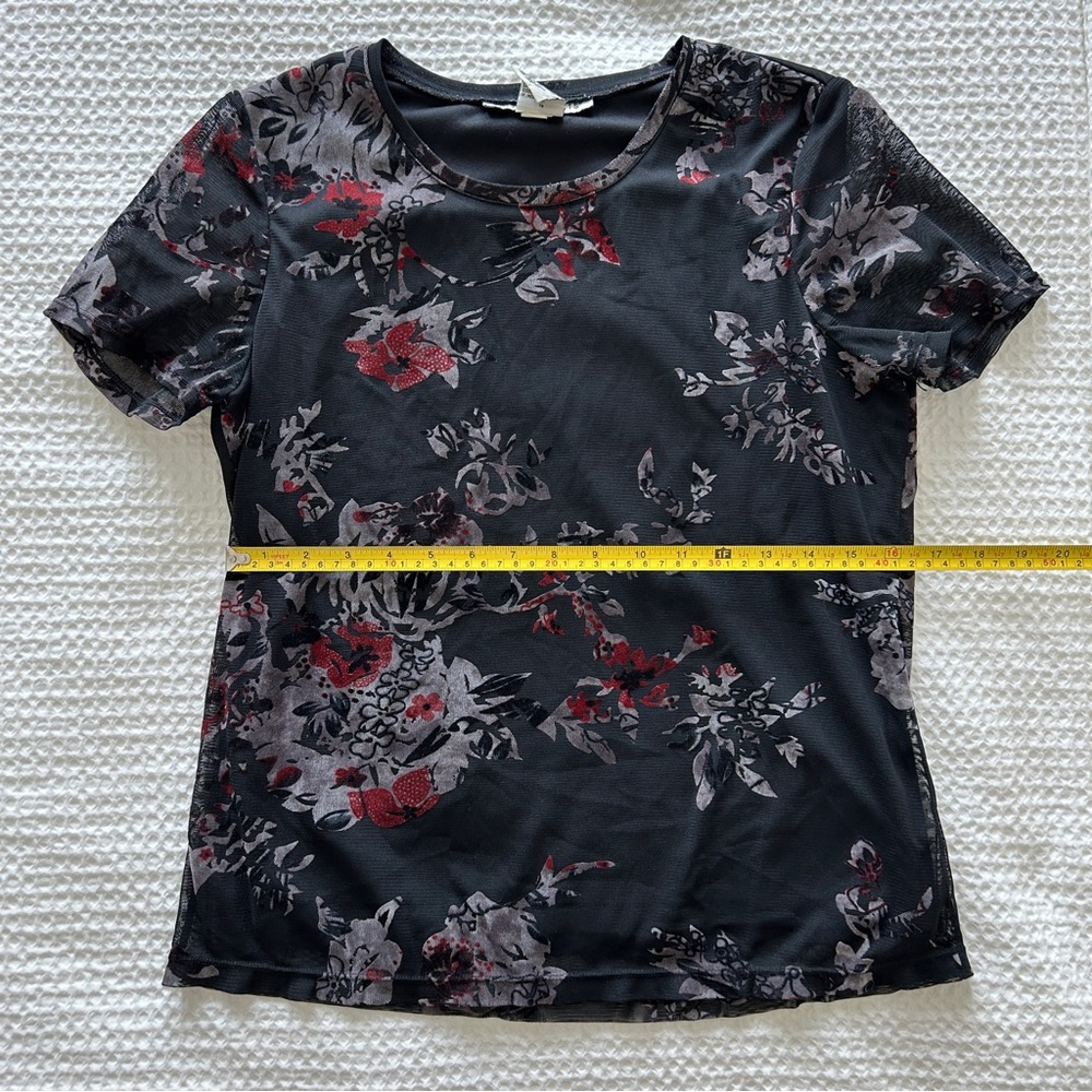 Requirements Vintage 90s/Y2K Velvet Burnout Black Floral Tee with Sheer Overlay - Picture 7 of 7
